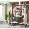 Ambesonne Cat Shower Curtain, Toasting Champagne Kitties Romantic Date Crescent Clouds Heart Balloons, Cloth Fabric Bathroom Decor Set with Hooks, 69″ W x 70″ L, Dark Night Blue Vermilion(Green Paprika Beige)