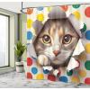Ambesonne Cat Shower Curtain, Toasting Champagne Kitties Romantic Date Crescent Clouds Heart Balloons, Cloth Fabric Bathroom Decor Set with Hooks, 69″ W x 70″ L, Dark Night Blue Vermilion(Multi Color)