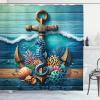 Ambesonne Cat Shower Curtain, Toasting Champagne Kitties Romantic Date Crescent Clouds Heart Balloons, Cloth Fabric Bathroom Decor Set with Hooks, 69″ W x 70″ L, Dark Night Blue Vermilion(Sea Blue Amber Teal)