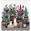 Ambesonne Cat Shower Curtain, Toasting Champagne Kitties Romantic Date Crescent Clouds Heart Balloons, Cloth Fabric Bathroom Decor Set with Hooks, 69″ W x 70″ L, Dark Night Blue Vermilion(Teal Pink and Purple)
