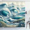 Ambesonne Cat Shower Curtain, Toasting Champagne Kitties Romantic Date Crescent Clouds Heart Balloons, Cloth Fabric Bathroom Decor Set with Hooks, 69″ W x 70″ L, Dark Night Blue Vermilion(Reseda Green Teal and Blue)