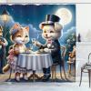Ambesonne Cat Shower Curtain, Toasting Champagne Kitties Romantic Date Crescent Clouds Heart Balloons, Cloth Fabric Bathroom Decor Set with Hooks, 69″ W x 70″ L, Dark Night Blue Vermilion(Night Blue Rose Apricot)