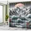 Ambesonne Cat Shower Curtain, Toasting Champagne Kitties Romantic Date Crescent Clouds Heart Balloons, Cloth Fabric Bathroom Decor Set with Hooks, 69″ W x 70″ L, Dark Night Blue Vermilion(Petrol Blue Red Blue Grey)