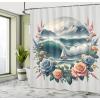 Ambesonne Cat Shower Curtain, Toasting Champagne Kitties Romantic Date Crescent Clouds Heart Balloons, Cloth Fabric Bathroom Decor Set with Hooks, 69″ W x 70″ L, Dark Night Blue Vermilion(Teal Salmon and Slate Blue)