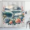 Ambesonne Cat Shower Curtain, Toasting Champagne Kitties Romantic Date Crescent Clouds Heart Balloons, Cloth Fabric Bathroom Decor Set with Hooks, 69″ W x 70″ L, Dark Night Blue Vermilion(Teal Salmon and Slate Blue)
