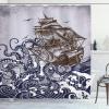 Ambesonne Cat Shower Curtain, Toasting Champagne Kitties Romantic Date Crescent Clouds Heart Balloons, Cloth Fabric Bathroom Decor Set with Hooks, 69″ W x 70″ L, Dark Night Blue Vermilion(Navy Blue Brown)