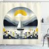 Ambesonne Cat Shower Curtain, Toasting Champagne Kitties Romantic Date Crescent Clouds Heart Balloons, Cloth Fabric Bathroom Decor Set with Hooks, 69″ W x 70″ L, Dark Night Blue Vermilion(Blue Grey and Earth Yellow)