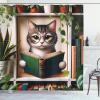 Ambesonne Cat Shower Curtain, Toasting Champagne Kitties Romantic Date Crescent Clouds Heart Balloons, Cloth Fabric Bathroom Decor Set with Hooks, 69″ W x 70″ L, Dark Night Blue Vermilion(Green Paprika Beige)