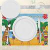 Ambesonne Valentine Place Mats Set of 4, Different Types of Heart Shapes Romance Love Theme Watercolor Striped Art, Washable Fabric Placemats for Dining Table, Standard Size, White Black(Green Amber)