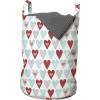 Ambesonne Heart Laundry Bag, Valentine’s Day Theme Repetitive Hearts Love Romance Art Style Pattern, Hamper Basket with Handles Drawstring Closure for Laundromats, 13″ x 19″, Ruby Pale Blue White