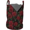 Ambesonne Rose Laundry Bag, Valentine’s Day Retro Style Petals with Leaves Ornamental Growth Pattern, Hamper Basket with Handles Drawstring Closure for Laundromats, 13″ x 19″, Green Black