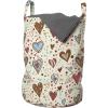 Ambesonne Valentines Laundry Bag, Hand Drawn Dotted Background with Valentines Day Themed Colorful Heart Shapes, Hamper Basket with Handles Drawstring Closure for Laundromats, 13″ x 19″, Multicolor