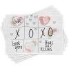Ambesonne Xo Place Mats Set of 4, Love You Hugs Kisses Watercolor Splashes Heart Valentines Artwork, Washable Fabric Placemats for Dining Room Kitchen Table Decor, Coral Mint Green Black White