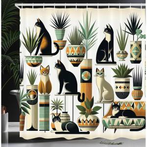 Ambesonne Cat Shower Curtain, Toasting Champagne Kitties Romantic Date Crescent Clouds Heart Balloons, Cloth Fabric Bathroom Decor Set with Hooks, 69″ W x 70″ L, Dark Night Blue Vermilion(Black Ginger Mint Green)