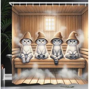 Ambesonne Cat Shower Curtain, Toasting Champagne Kitties Romantic Date Crescent Clouds Heart Balloons, Cloth Fabric Bathroom Decor Set with Hooks, 69″ W x 70″ L, Dark Night Blue Vermilion(Pastel Brown and Pale Grey)