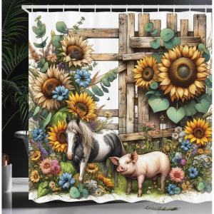 Ambesonne Cat Shower Curtain, Toasting Champagne Kitties Romantic Date Crescent Clouds Heart Balloons, Cloth Fabric Bathroom Decor Set with Hooks, 69″ W x 70″ L, Dark Night Blue Vermilion(Mustard Green Taupe)