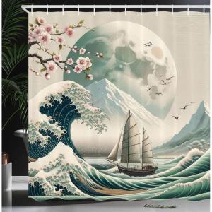 Ambesonne Cat Shower Curtain, Toasting Champagne Kitties Romantic Date Crescent Clouds Heart Balloons, Cloth Fabric Bathroom Decor Set with Hooks, 69″ W x 70″ L, Dark Night Blue Vermilion(Seafoam Coconut Pink)