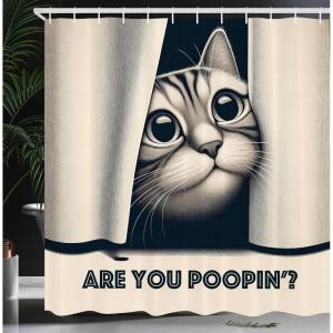 Ambesonne Cat Shower Curtain, Toasting Champagne Kitties Romantic Date Crescent Clouds Heart Balloons, Cloth Fabric Bathroom Decor Set with Hooks, 69″ W x 70″ L, Dark Night Blue Vermilion(Dark Blue Ivory)