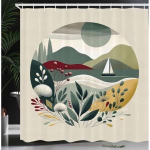 Ambesonne Cat Shower Curtain, Toasting Champagne Kitties Romantic Date Crescent Clouds Heart Balloons, Cloth Fabric Bathroom Decor Set with Hooks, 69″ W x 70″ L, Dark Night Blue Vermilion(Sage Green)