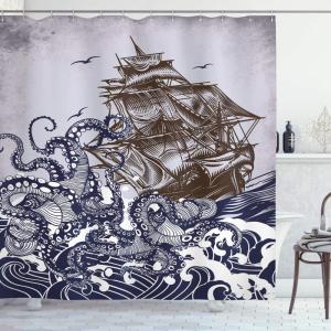 Ambesonne Cat Shower Curtain, Toasting Champagne Kitties Romantic Date Crescent Clouds Heart Balloons, Cloth Fabric Bathroom Decor Set with Hooks, 69″ W x 70″ L, Dark Night Blue Vermilion(Navy Blue Brown)
