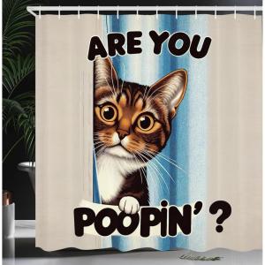 Ambesonne Cat Shower Curtain, Toasting Champagne Kitties Romantic Date Crescent Clouds Heart Balloons, Cloth Fabric Bathroom Decor Set with Hooks, 69″ W x 70″ L, Dark Night Blue Vermilion(Blue Coconut Chocolate)