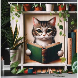 Ambesonne Cat Shower Curtain, Toasting Champagne Kitties Romantic Date Crescent Clouds Heart Balloons, Cloth Fabric Bathroom Decor Set with Hooks, 69″ W x 70″ L, Dark Night Blue Vermilion(Green Paprika Beige)