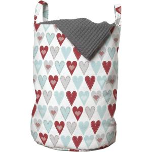 Ambesonne Heart Laundry Bag, Valentine’s Day Theme Repetitive Hearts Love Romance Art Style Pattern, Hamper Basket with Handles Drawstring Closure for Laundromats, 13″ x 19″, Ruby Pale Blue White