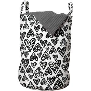 Ambesonne Love Laundry Bag, Romantic Funny Sketch Style Heart Love Me Valentines Celebration Themes, Hamper Basket with Handles Drawstring Closure for Laundromats, 13″ x 19″, Black White