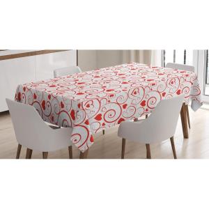 Ambesonne Love Tablecloth, Hearts Pattern in Modern Style Valentine’s Day Ornate Happiness Warm Feelings, Rectangular Table Cover for Dining Room Kitchen Decor, 60″ X 84″, White Ruby(White Rose)
