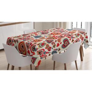 Ambesonne Love Tablecloth, Hearts Pattern in Modern Style Valentine’s Day Ornate Happiness Warm Feelings, Rectangular Table Cover for Dining Room Kitchen Decor, 60″ X 84″, White Ruby(Mustard Cream)