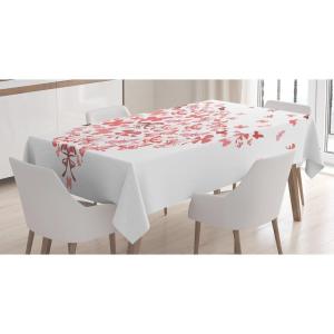 Ambesonne Love Tablecloth, Hearts Pattern in Modern Style Valentine’s Day Ornate Happiness Warm Feelings, Rectangular Table Cover for Dining Room Kitchen Decor, 60″ X 84″, White Ruby(Coral Ruby)
