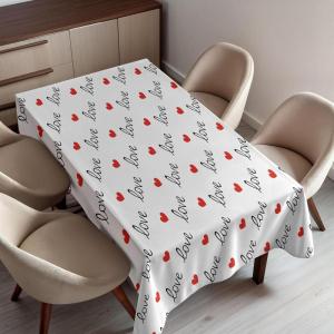 Ambesonne Love Tablecloth, Love Valentines Day Calligraphy Illustration Ornament Illustration Art, Rectangular Table Cover for Dining Room Kitchen Decor, 52″ X 70″, Vermilion Black