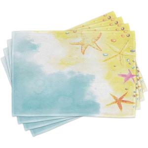 Ambesonne Valentine Place Mats Set of 4, Different Types of Heart Shapes Romance Love Theme Watercolor Striped Art, Washable Fabric Placemats for Dining Table, Standard Size, White Black(Yellow Blue)