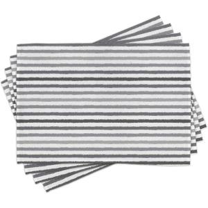 Ambesonne Valentine Place Mats Set of 4, Different Types of Heart Shapes Romance Love Theme Watercolor Striped Art, Washable Fabric Placemats for Dining Table, Standard Size, White Black(White Grey)