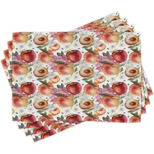 Ambesonne Valentine Place Mats Set of 4, Different Types of Heart Shapes Romance Love Theme Watercolor Striped Art, Washable Fabric Placemats for Dining Table, Standard Size, White Black(Pink Orange)