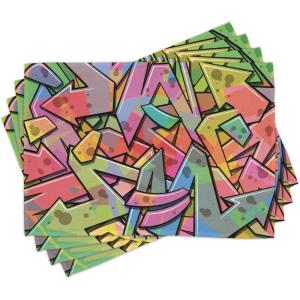 Ambesonne Valentine Place Mats Set of 4, Different Types of Heart Shapes Romance Love Theme Watercolor Striped Art, Washable Fabric Placemats for Dining Table, Standard Size, White Black(Pink Green)