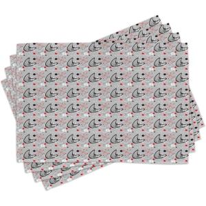 Ambesonne Valentine Place Mats Set of 4, Different Types of Heart Shapes Romance Love Theme Watercolor Striped Art, Washable Fabric Placemats for Dining Table, Standard Size, White Black(Grey Black Red)