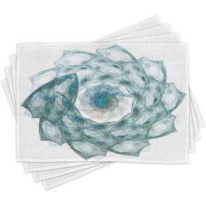 Ambesonne Valentine Place Mats Set of 4, Different Types of Heart Shapes Romance Love Theme Watercolor Striped Art, Washable Fabric Placemats for Dining Table, Standard Size, White Black(Teal)