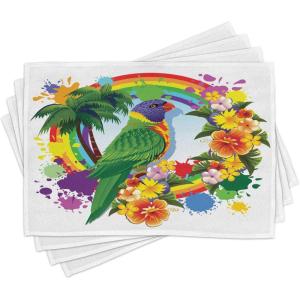 Ambesonne Valentine Place Mats Set of 4, Different Types of Heart Shapes Romance Love Theme Watercolor Striped Art, Washable Fabric Placemats for Dining Table, Standard Size, White Black(Shamrock Green)
