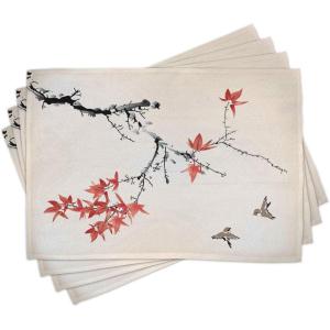 Ambesonne Valentine Place Mats Set of 4, Different Types of Heart Shapes Romance Love Theme Watercolor Striped Art, Washable Fabric Placemats for Dining Table, Standard Size, White Black(Coral Black)