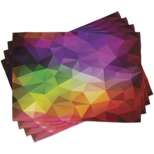 Ambesonne Valentine Place Mats Set of 4, Different Types of Heart Shapes Romance Love Theme Watercolor Striped Art, Washable Fabric Placemats for Dining Table, Standard Size, White Black(Purple Yellow)