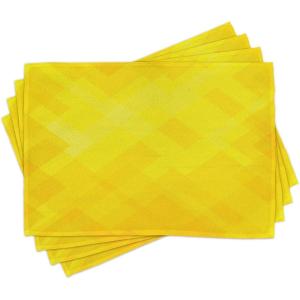 Ambesonne Valentine Place Mats Set of 4, Different Types of Heart Shapes Romance Love Theme Watercolor Striped Art, Washable Fabric Placemats for Dining Table, Standard Size, White Black(Marigold Yellow)