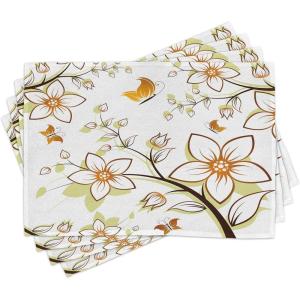 Ambesonne Valentine Place Mats Set of 4, Different Types of Heart Shapes Romance Love Theme Watercolor Striped Art, Washable Fabric Placemats for Dining Table, Standard Size, White Black(Orange Pale Green Black)
