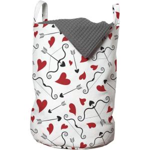 Ambesonne Valentines Laundry Bag, Arrows of Cupid Mythological Concepts Hearts with Love and Adoration Themes, Hamper Basket with Handles Drawstring Closure for Laundromats, 13″ x 19″, Black Red White