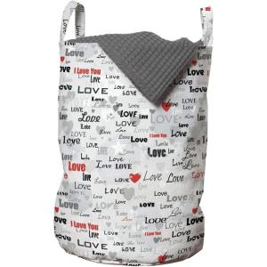 Ambesonne Valentines Laundry Bag, Different I Love You Words on Grey Backdrop with Hearts, Hamper Basket with Handles Drawstring Closure for Laundromats, 13″ x 19″, Pale Grey Scarlet Black