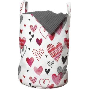 Ambesonne Valentines Laundry Bag, Doodle Style Hearts with Different Designs Romantic Inspirations for Art, Hamper Basket with Handles Drawstring Closure for Laundromats, 13″ x 19″, Black Red Pink