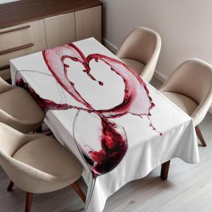 Ambesonne Wine Tablecloth, Heart Shape with Spilling Red Wine in Glasses Romantic Valentines Day Concept, Rectangular Table Cover for Dining Room Kitchen Decor, 60″ X 90″, Burgundy White