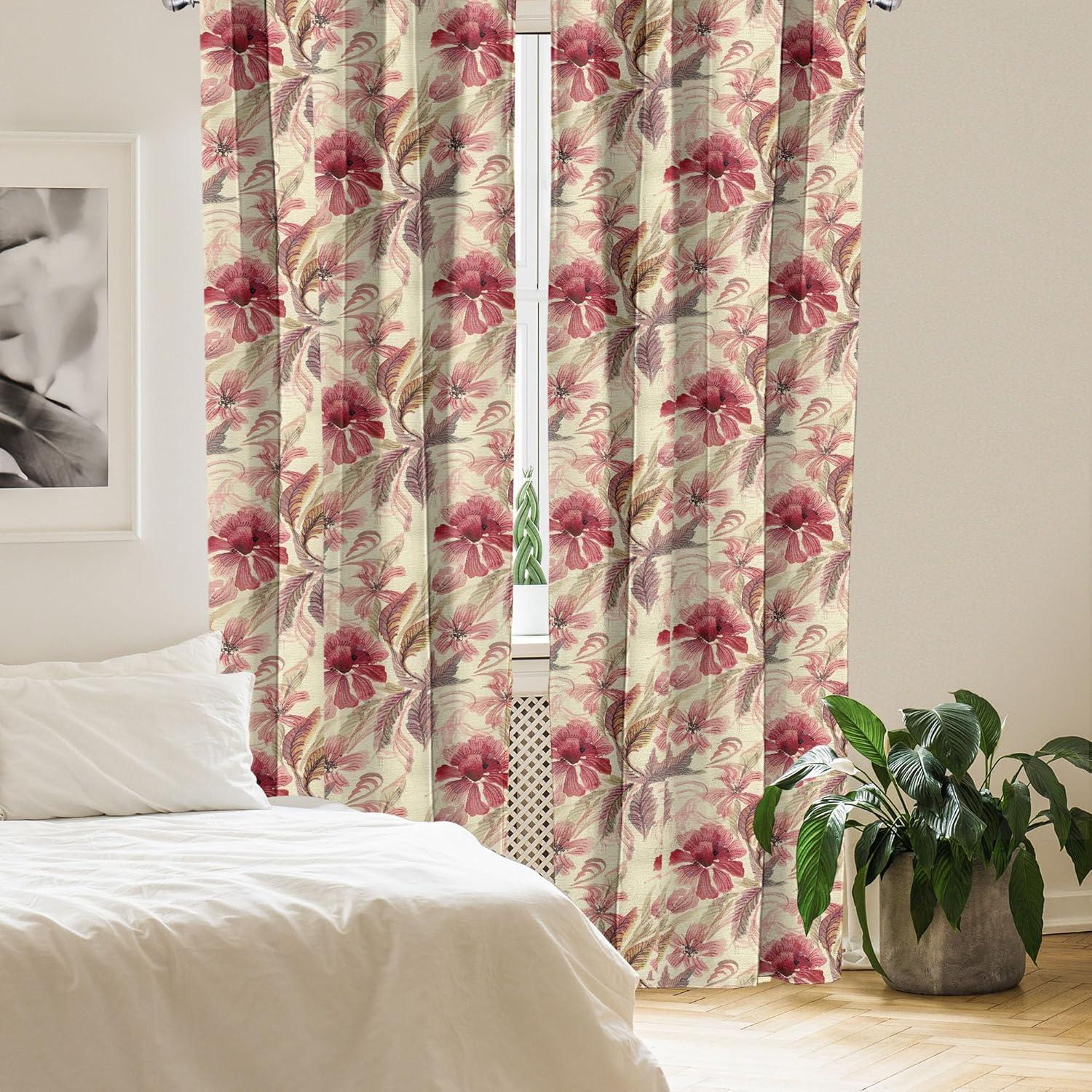 imageAmbesonne Ethnic Curtains Watercolor Folk Floral Ornament Tie Dye Look on Creamy Neutral Backdrop Window Treatments 2 Panel Set for Living Room Bedroom Pair of 28 x 63 Jade Green Plum MustardDark Pink Green