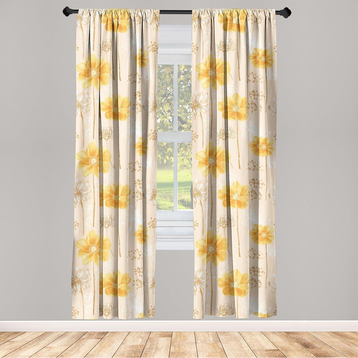 imageAmbesonne Ethnic Curtains Watercolor Folk Floral Ornament Tie Dye Look on Creamy Neutral Backdrop Window Treatments 2 Panel Set for Living Room Bedroom Pair of 28 x 63 Jade Green Plum MustardEarth Yellow Mustard Tan