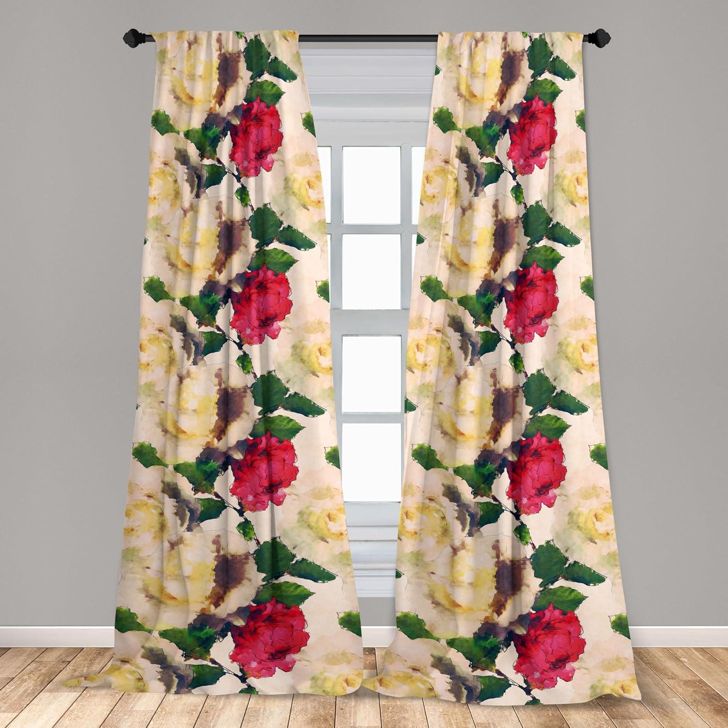 imageAmbesonne Ethnic Curtains Watercolor Folk Floral Ornament Tie Dye Look on Creamy Neutral Backdrop Window Treatments 2 Panel Set for Living Room Bedroom Pair of 28 x 63 Jade Green Plum MustardDark Coral and Forest Green